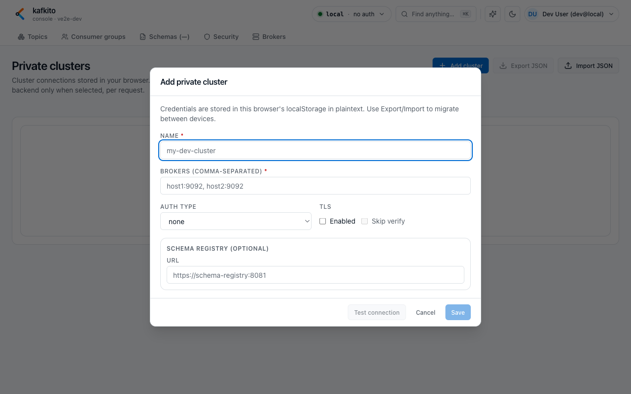 Add private cluster modal