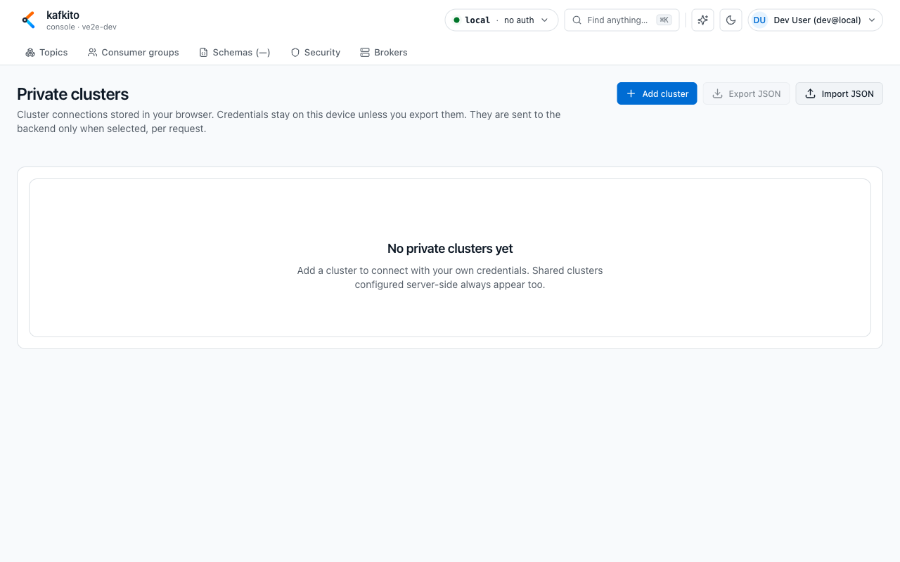 Private clusters settings