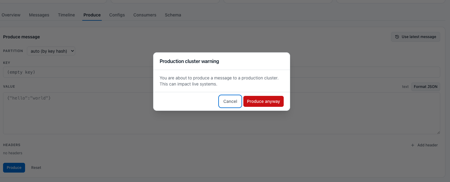 Production warning before produce
